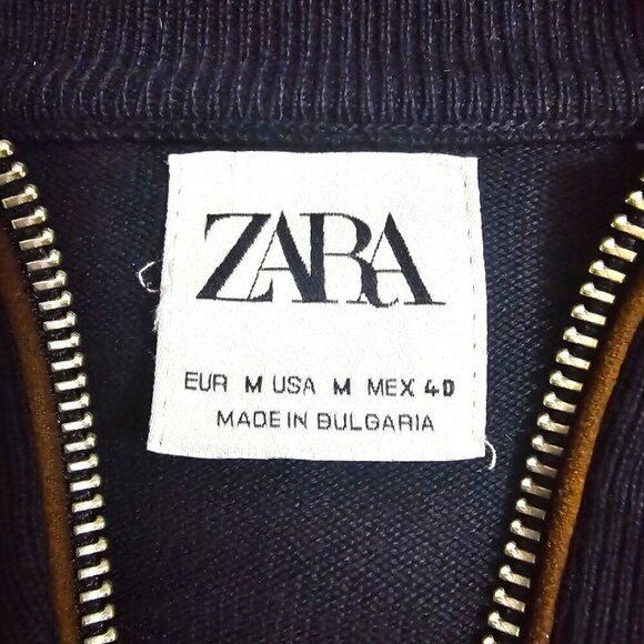 Zara Navy Mock Neck Ribbed Knit Long Sleeve Lightweight Zip Jacket Sz M - Picture 6 of 6